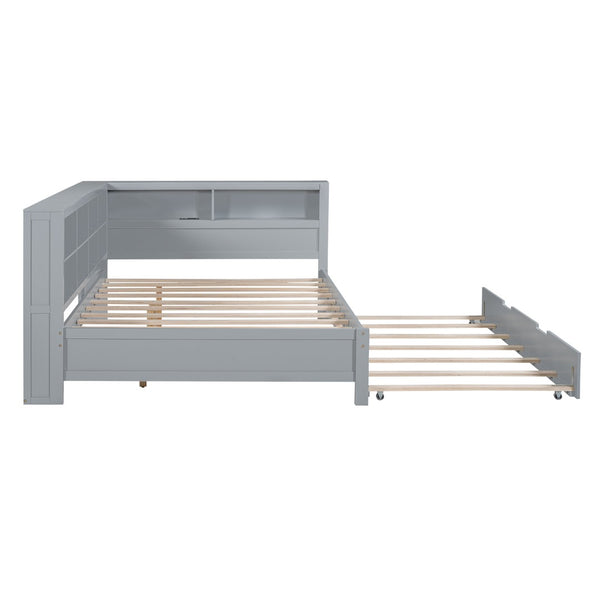 English Elm Wooden Twin Daybed with Storage Drawers Usb Charging Shelf and Pine Frame N733S347731E