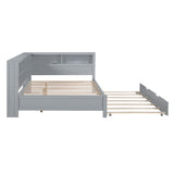 English Elm Wooden Full Size Daybed With Twin Size Trundle, Daybed With Storage Shelf and Usb Charging Ports,Grey