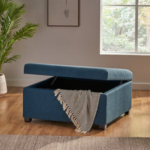 English Elm Carlsbad Tufted Waffle Lid Square Ottoman with Birch Legs for Living Room Storage 73426.00FDBL