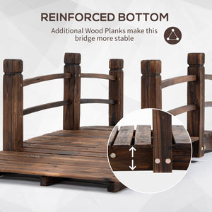 English Elm Fir Arched Garden Bridge with Railings, Stained Fir Wood 60" x 26.5" x 19", Rustic 400 lb Load W2225142629