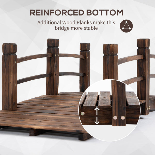English Elm Fir Arched Garden Bridge with Railings, Stained Fir Wood 60" x 26.5" x 19", Rustic 400 lb Load W2225142629
