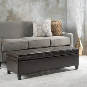 English Elm Storage Ottoman Bench with Button Tufted Waffle Lid for Bedroom or Living Room 68087.00PUCHOCBRN