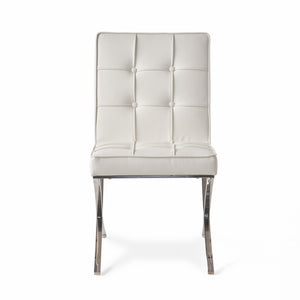 English Elm Christopher Knight Home® - PAVILION Dining Chair Set of 2 with Button-Tufted Waffle Stitching and Polished Silver X-Leg Base White 59927.00WHI