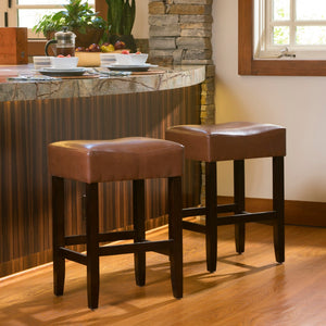 Christopher Knight Home® - Noble House - - Set Of 2, 26.75" Backless Leather Counter Height Barstool, Brown