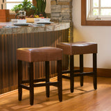 Hearth and Haven Set Of 2, 26.75" Backless Leather Counter Height Barstool 74492.00HZLNT