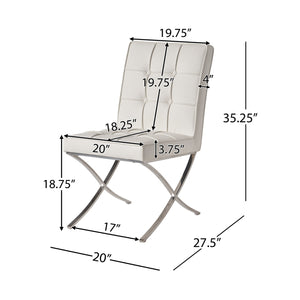 English Elm Christopher Knight Home® - PAVILION Dining Chair Set of 2 with Button-Tufted Waffle Stitching and Polished Silver X-Leg Base White 59927.00WHI