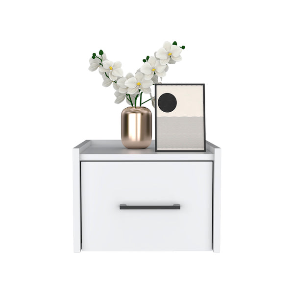 English Elm Floating Nightstand Calion Wall-Mounted White Drawer Nightstand Space-Saving Engineered Wood 17x16x5 B092142858