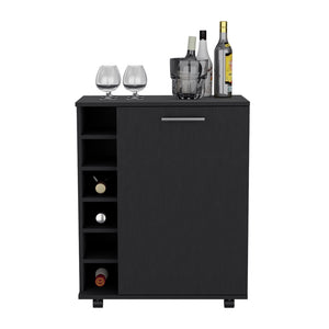 English Elm Bar Cart Cisco Black - Engineered Wood Bar Cart with Bottle Rack, Cabinet Storage & Smooth Casters for Entertaining Elegance B092142857
