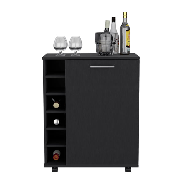 English Elm Bar Cart Cisco Black - Engineered Wood Bar Cart with Bottle Rack, Cabinet Storage & Smooth Casters for Entertaining Elegance B092142857