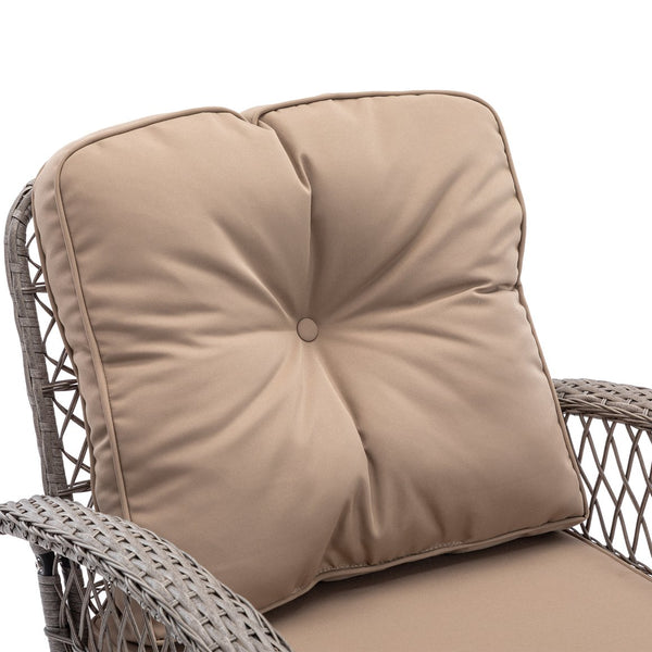 English Elm 3 Pieces Outdoor Swivel Rocker Patio Chairs Set with 360° Rotation, Tempered Glass Table & Plush Cushions khaki W640142462