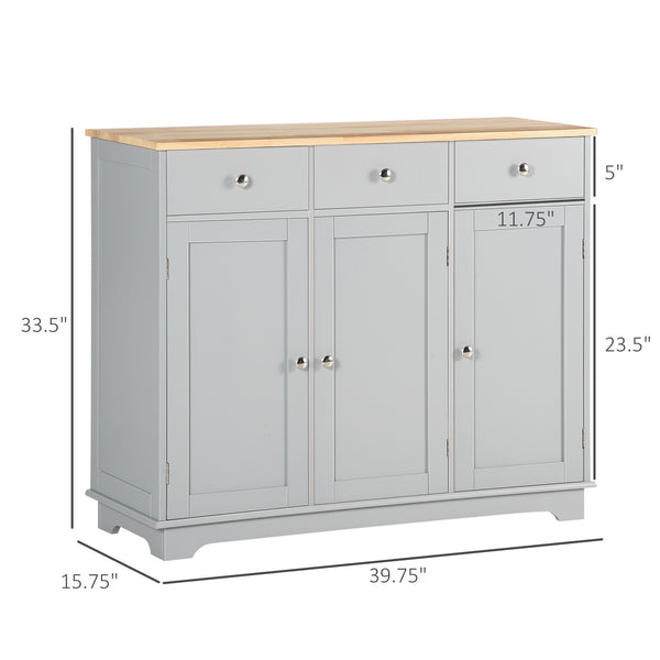 English Elm Sideboard Modern Buffet Cabinet with Magnet Door and Aluminum Handles, Large Storage & Adjustable Shelf Gray W2225142655