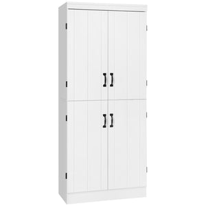 English Elm 70" Kitchen Pantry Tall Freestanding Storage Cabinet with 6-Tier Shelves, 4 Doors, Black Handles, Anti-Tip Protection White W2225S00027