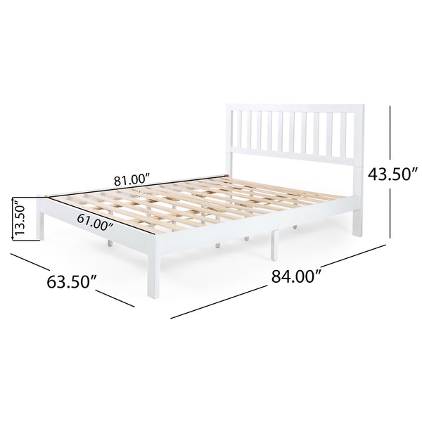 English Elm Christopher Knight Home® - Acacia Solid Wood Queen Platform Bed Frame with Headboard in White — Low Profile, Durable Slats Support 72150.00WHI-Q
