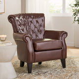 Christopher Knight Home® - Noble House - Franklin Mid-Century Modern Tufted Club Chair with Rolled Arms, Chestnut Brown