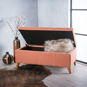 English Elm Christopher Knight Home® - Home Tufted Ainsley Button Storage Ottoman Bench with Hinged Lid, 38" Wide Fabric Seat, Birch Legs, Stylish Hidden Storage for Living Room or Bedroom Orange 74491.00ORG