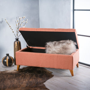 English Elm Storage Ottoman Bench with Lift Top Grey Upholstered Rolled Arm Traditional Style 74491.00ORG