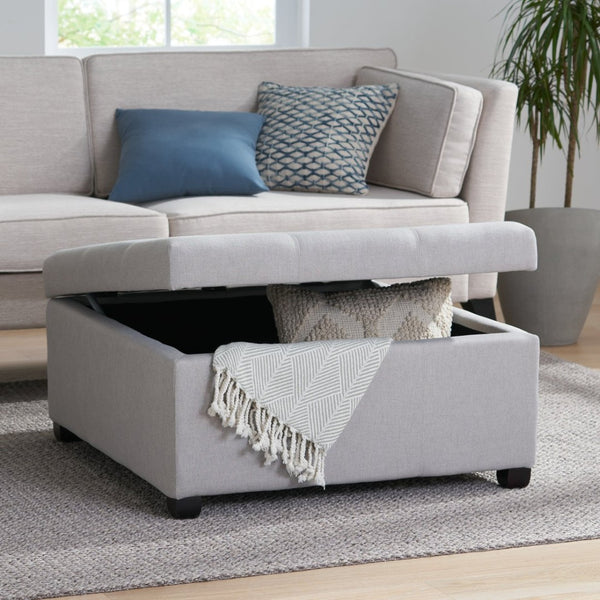 English Elm Carlsbad Tufted Waffle Lid Square Ottoman with Birch Legs for Living Room Storage 73426.00FLGY