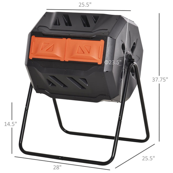 English Elm Tumbling Dual Chamber Outdoor Composter Rotating 43 Gallon Steel Frame Garden Bin W2225142613