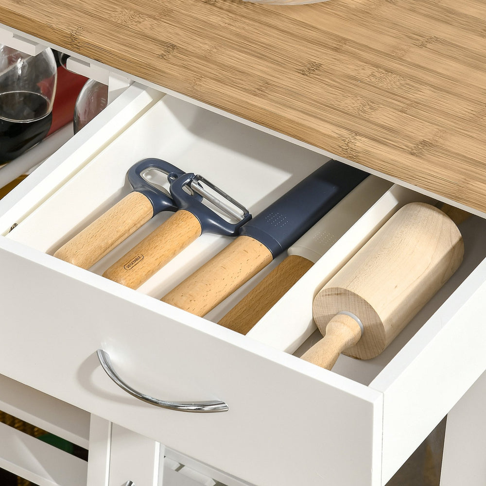 English Elm Rolling Kitchen Island Cart with Drawer and Adjustable Shelf, Mobile Serving Trolley with Hidden Wheels, Towel Racks, Durable MDF Top and 88 lb Capacity for Smart Kitchen Storage and Easy Mobility White W2225142638