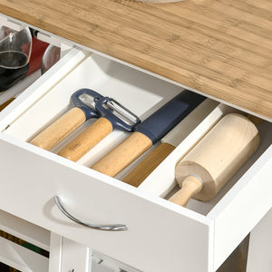 English Elm Rolling Kitchen Island Cart with Drawer and Adjustable Shelf, Mobile Serving Trolley with Hidden Wheels, Towel Racks, Durable MDF Top and 88 lb Capacity for Smart Kitchen Storage and Easy Mobility White W2225142638