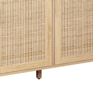 English Elm 62.20"Elegant Rattan 4-Door Storage Cabinet with Solid Wood Legs, 110lb Top, Stylish Organization W757133282