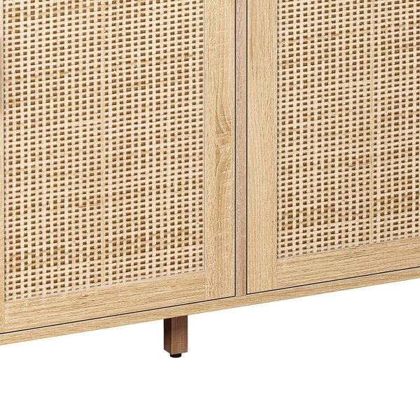 English Elm 62.20"Elegant Rattan 4-Door Storage Cabinet with Solid Wood Legs, 110lb Top, Stylish Organization W757133282