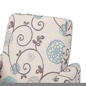 English Elm Christopher Knight Home® - Floral Upholstered Push Back Chair with Lumbar Support and Soft Armrests in White & Blue for Cozy Elegance 52422.00FWBLU