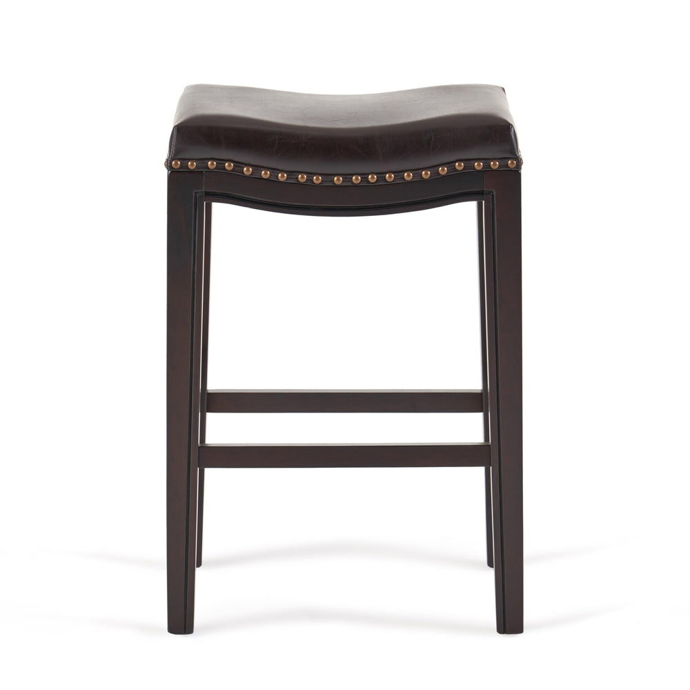 English Elm Christopher Knight Home® - TIFFIN Studded Counterstool Set of 2 Brown PU Saddle Seats with Rubberwood H-Frame & Nailhead Trim 67703.00