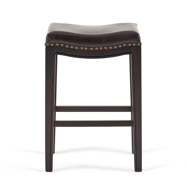 English Elm Christopher Knight Home® - TIFFIN Studded Counterstool Set of 2 Brown PU Saddle Seats with Rubberwood H-Frame & Nailhead Trim 67703.00