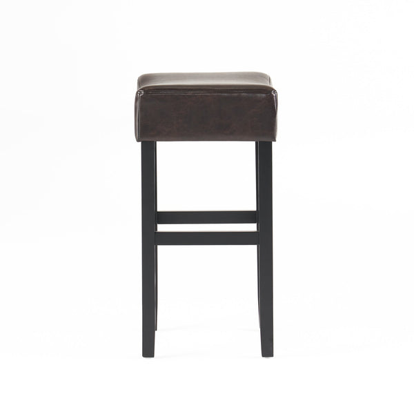 English Elm Christopher Knight Home® - [ OLD HM: 74511.00] 30" Bonded Leather Backless Bar Stool Set of 2, Brown — Slim Space-Saving Design, Rubberwood Legs WF530928BRN