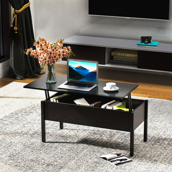English Elm 39" Modern Lift Top Coffee Table Desk with Hidden Storage, Floating Extendable Work Surface, Black Woodgrain (39") W2225142647