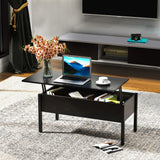 English Elm 39" Modern Lift Top Coffee Table Desk With Hidden Storage Compartment For Living Room, Black Woodgrain