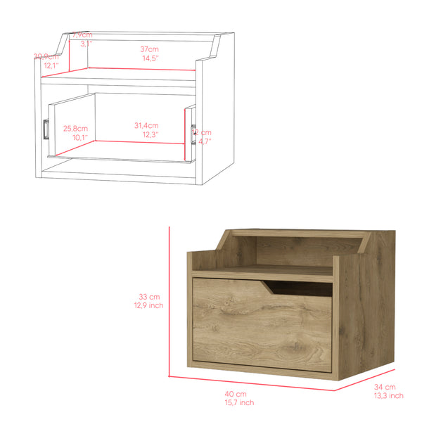 English Elm Floating Nightstand Chester Macadamia Beige – Wall-Mount Floating Shelf with Spacious Drawer, Dual-Tier Design for Modern Bedrooms B092142803