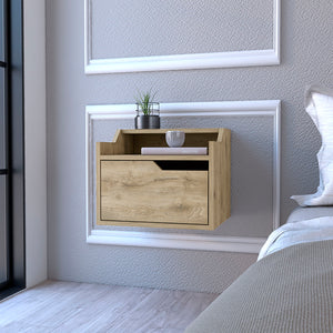 English Elm Floating Nightstand Chester Macadamia Beige – Wall-Mount Floating Shelf with Spacious Drawer, Dual-Tier Design for Modern Bedrooms B092142803