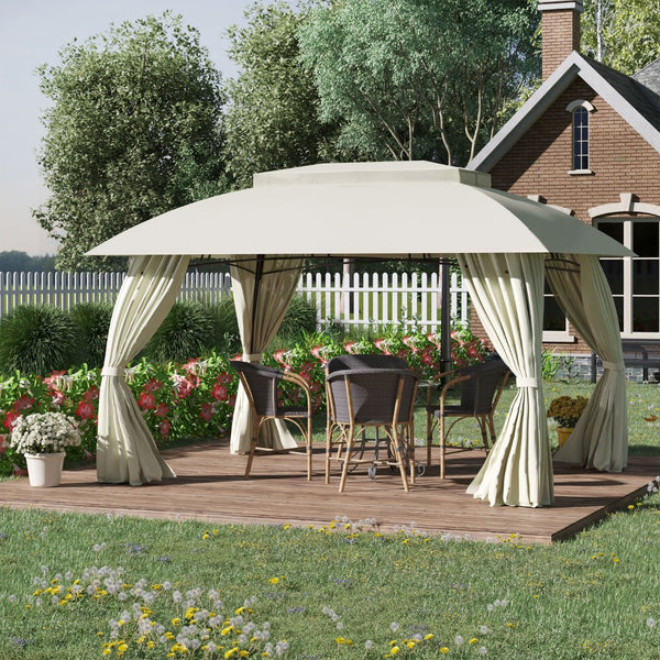 English Elm 10' 10ft Steel Frame Outdoor Gazebo with Vented Canopy Curtain Walls and Uv Shade W2225142542
