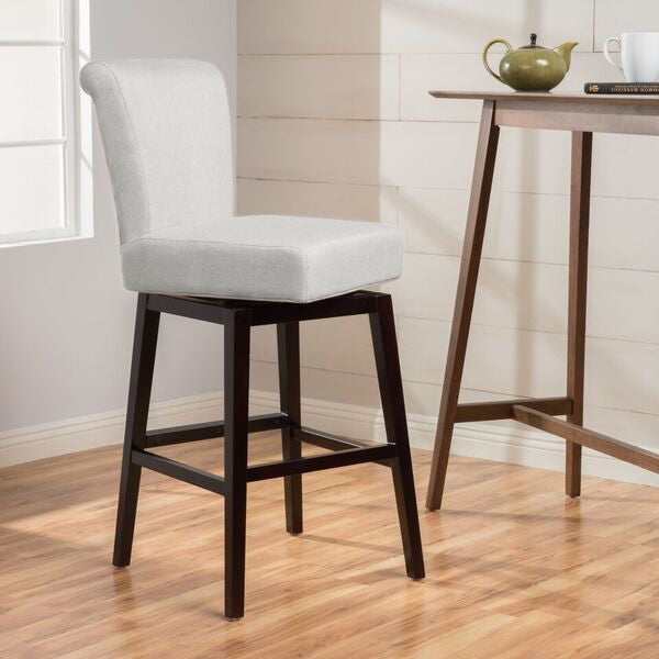 English Elm Christopher Knight Home® - SWIVEL Counter Stool Beige & Black Fabric Upholstered Seat with Wooden Legs, Cozy Swivel Comfort 57178.00FWHT