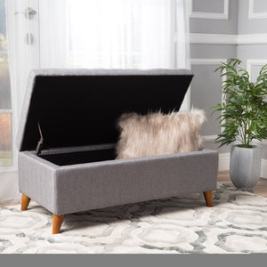English Elm Storage Ottoman Bench with Lift Top Grey Upholstered Rolled Arm Traditional Style 74491.00GRY