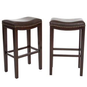 English Elm Tiffin Studded Faux Leather Backless Barstools Set Solid Wood Frame Kitchen Counter 67704.00