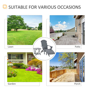 English Elm 3-Piece Folding Adirondack set with Ottoman & Side Table, Rustic Gray Wood, High-Back Comfort for Patio W2225142506