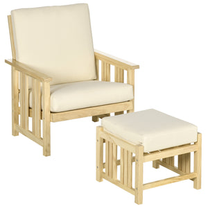English Elm Patio Solid Pinewood 2-Piece Outdoor Lounge Set with 4" Cushions, Compact Armchair & Ottoman, Beige W2225142509