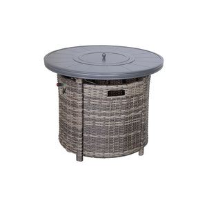 English Elm 25" Outdoor Fire Pit Table with Lid — 55,000 BTU Rustproof Aluminum & Wicker, Hidden Tank, Cover Included Grey Mix B120142403