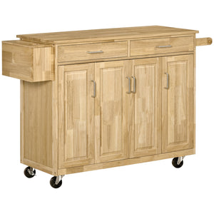 English Elm Kitchen Island Cart with Solid Wood Top, Rolling Storage Cabinet, Drawer, Towel Rack & Wheels for Dining Natural Wood W2225142635