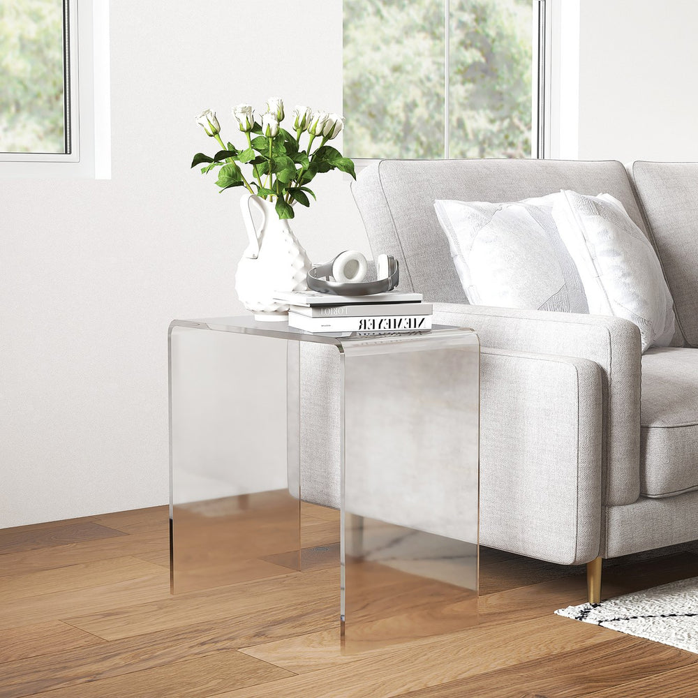 English Elm 21" Minimalist Acrylic Waterfall Coffee Table 15mm Thick Clear End Table, Nearly Unbreakable W2225142669
