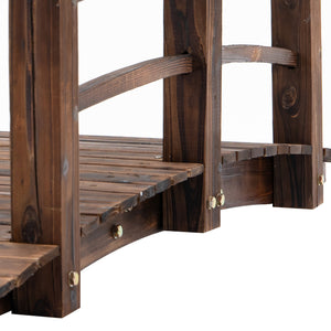 English Elm Fir Arched Garden Bridge with Railings, Stained Fir Wood 60" x 26.5" x 19", Rustic 400 lb Load W2225142629