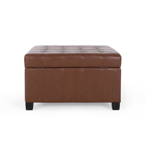 English Elm Christopher Knight Home® - ISABELLA Ottoman with Faux Leather Button-Tufted Top, Hidden Storage & Soft-Close Hinges for Home Comfort Light Brown 74567.00