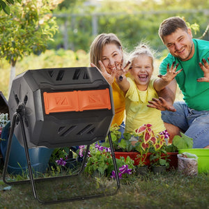 English Elm Tumbling Dual Chamber Outdoor Composter Rotating 43 Gallon Steel Frame Garden Bin W2225142613