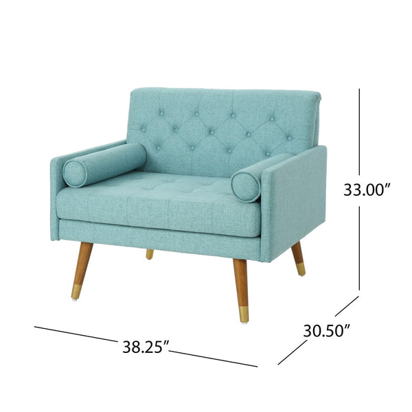 English Elm Club Chair Tufted Accent Seat with Bolster Pillows and Gold Splayed Legs for Living Room 63050.00BLU