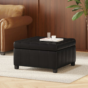 English Elm Christopher Knight Home® - ISABELLA Ottoman with Faux Leather Button-Tufted Top, Hidden Storage & Soft-Close Hinges for Home Comfort Black 74567.00MDNT