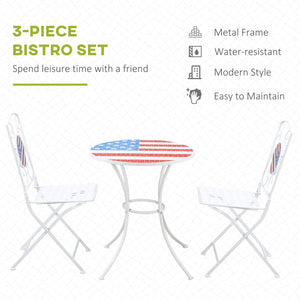 English Elm 3 Piece Patio Bistro Set Patriotic Folding Outdoor Furniture with USA Mosaic Table, Durable Metal Frames W2225142611