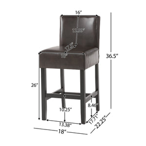 English Elm Christopher Knight Home® - 26-inch Brown Leather Counter Stools Set of 2 — Bonded Leather Seats, Ergonomic Back, Rubberwood Legs, Easy-Clean 73723.00PU